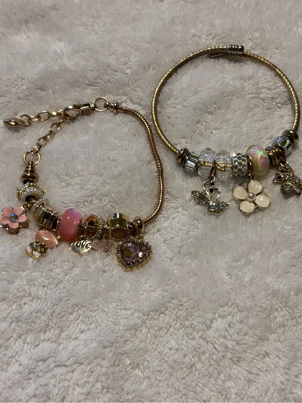 2 Gold Tone Flower Charm Bracelet - Women's Jewelry